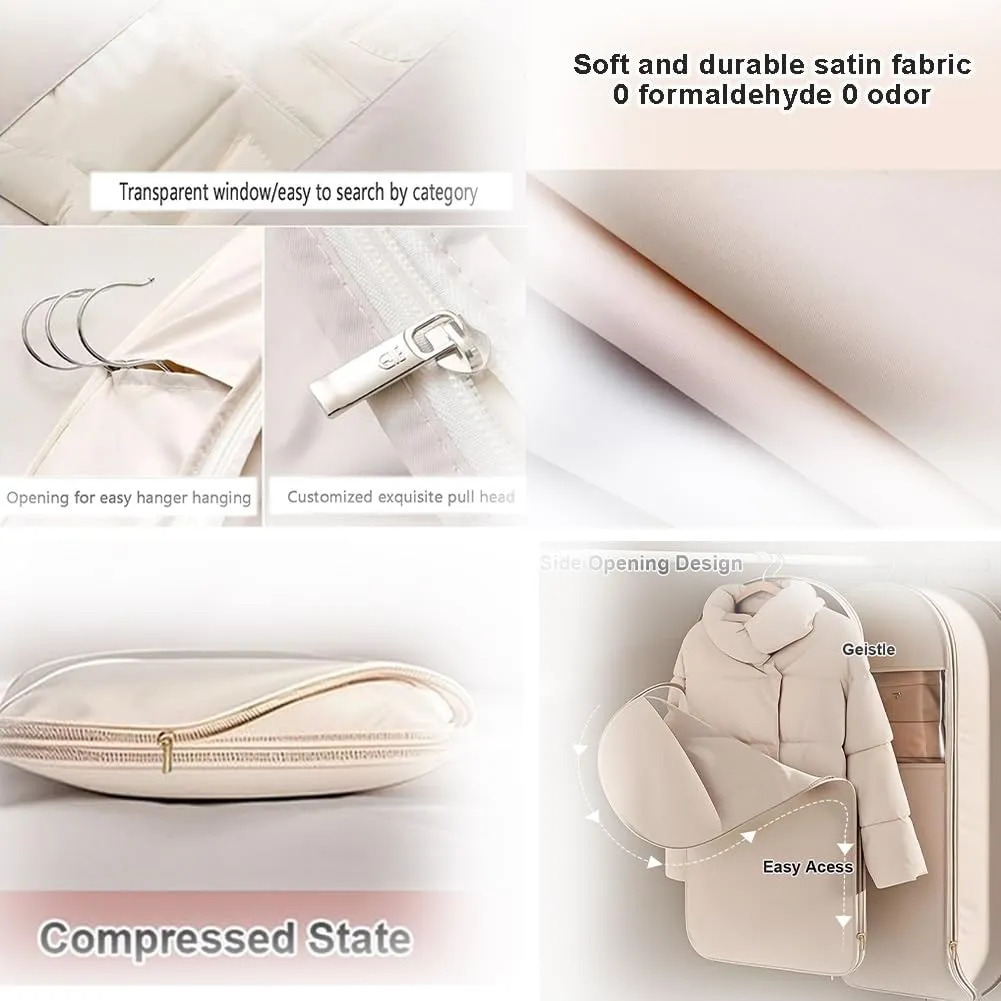 Space Saving Garment Bags,Closet Organizers Hanging with Self Compression Zipper,Storage Bag for Clothes travel(Beige,1PC*M)