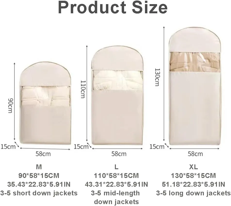 Space Saving Garment Bags,Closet Organizers Hanging with Self Compression Zipper,Storage Bag for Clothes travel(Beige,1PC*M)