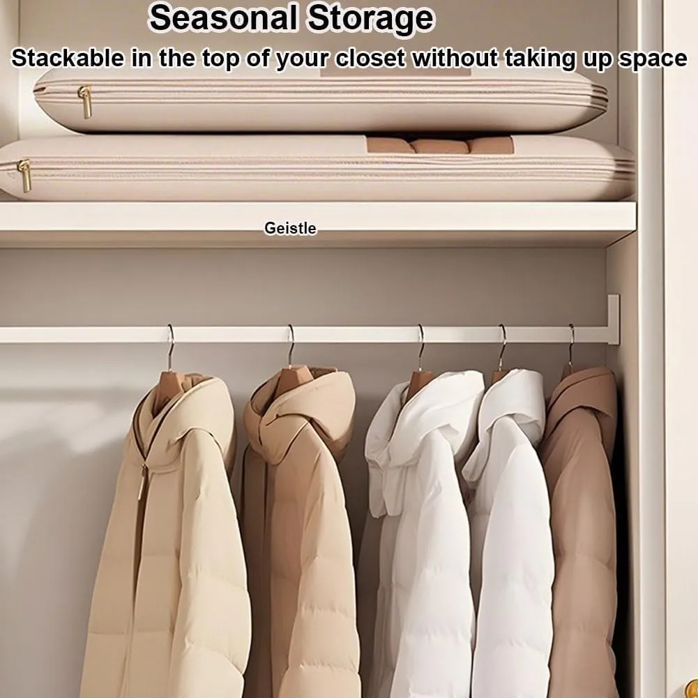 Space Saving Hanging Garment Bag with Self Compression Zipper, Garment Bags for Hanging Clothes Travel for Protecting Clothes, Closet Organizers and Storage for Down Coat(Beige,1_SMALL)