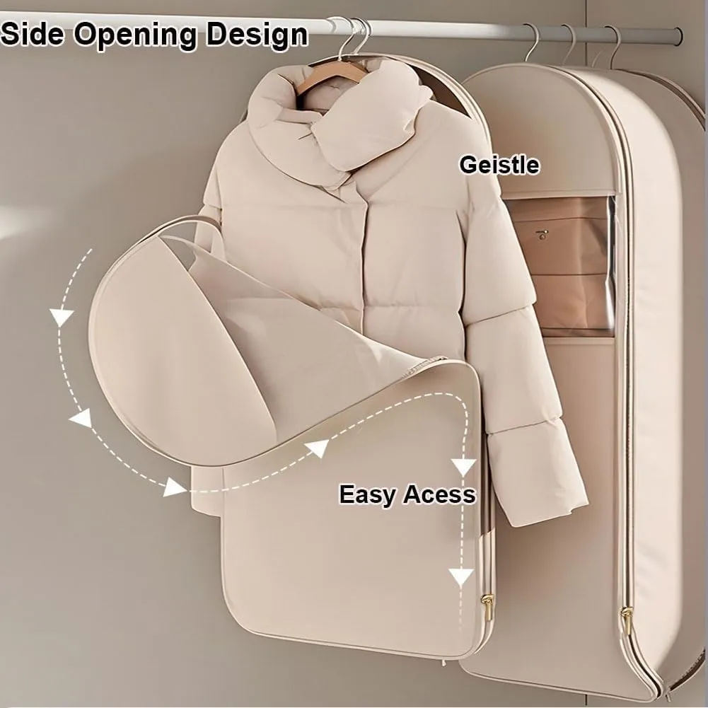 Space Saving Hanging Garment Bag with Self Compression Zipper, Garment Bags for Hanging Clothes Travel for Protecting Clothes, Closet Organizers and Storage for Down Coat(Beige,1_SMALL)