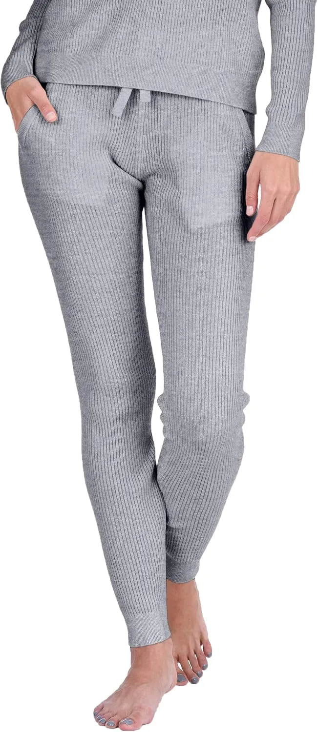 State Cashmere Womens Loungewear Set 100% Pure Cashmere Ribbed Sweater and Jogger Pants (Tops and Bottoms Sold Separately)