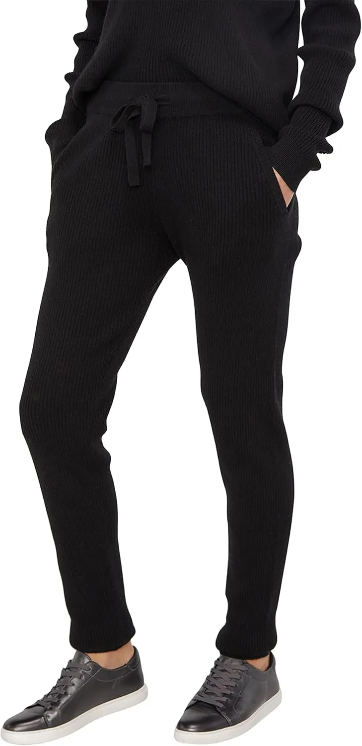 State Cashmere Womens Loungewear Set 100% Pure Cashmere Ribbed Sweater and Jogger Pants (Tops and Bottoms Sold Separately)