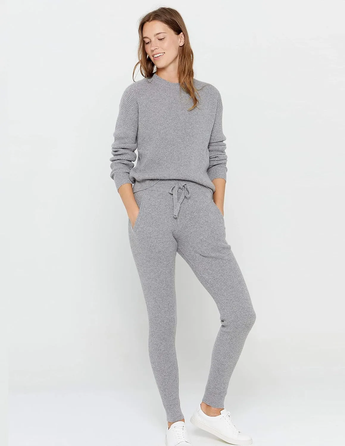 State Cashmere Womens Loungewear Set 100% Pure Cashmere Ribbed Sweater and Jogger Pants (Tops and Bottoms Sold Separately)
