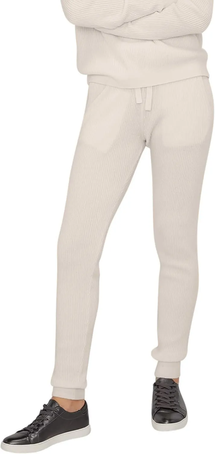 State Cashmere Womens Loungewear Set 100% Pure Cashmere Ribbed Sweater and Jogger Pants (Tops and Bottoms Sold Separately)