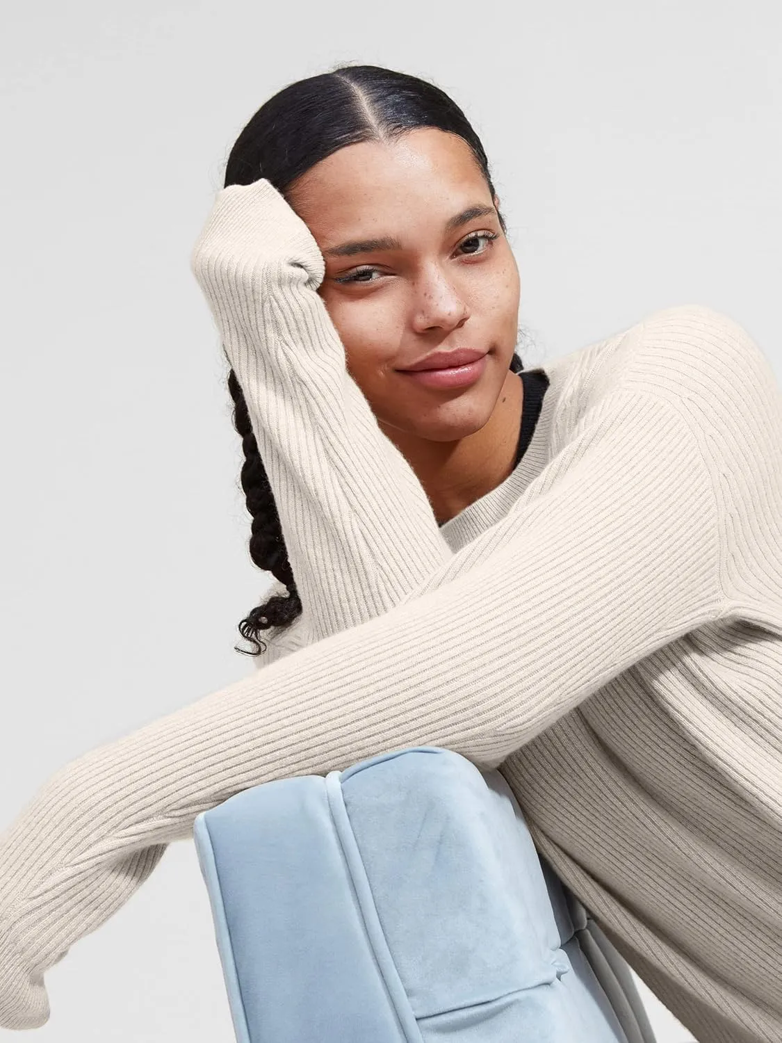 State Cashmere Womens Loungewear Set 100% Pure Cashmere Ribbed Sweater and Jogger Pants (Tops and Bottoms Sold Separately)