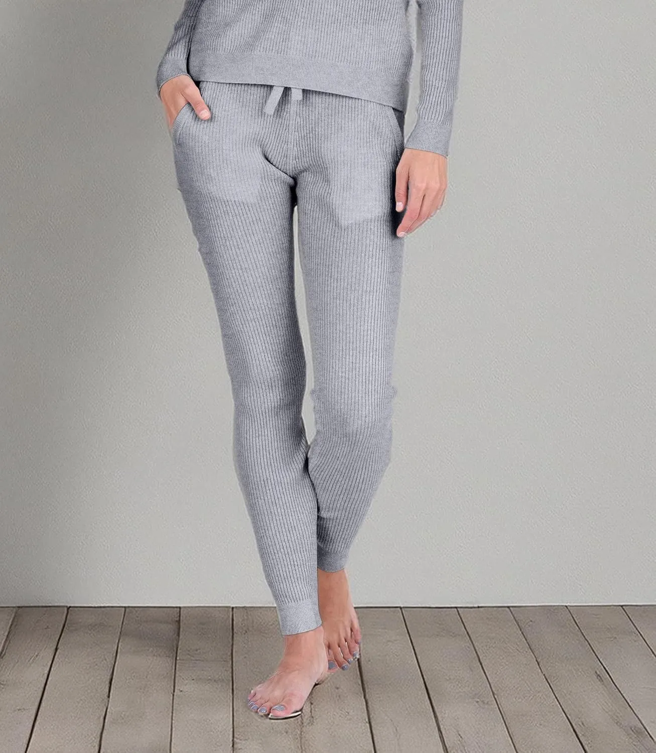 State Cashmere Womens Loungewear Set 100% Pure Cashmere Ribbed Sweater and Jogger Pants (Tops and Bottoms Sold Separately)