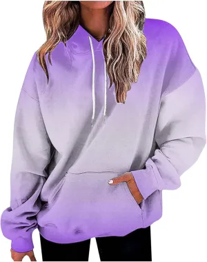 Stessotudo Womens Hoodies 2023 Casual Gradient Long Sleeve Oversized Sweatshirts Pocketed Aesthetic Fashion Pullover Tops