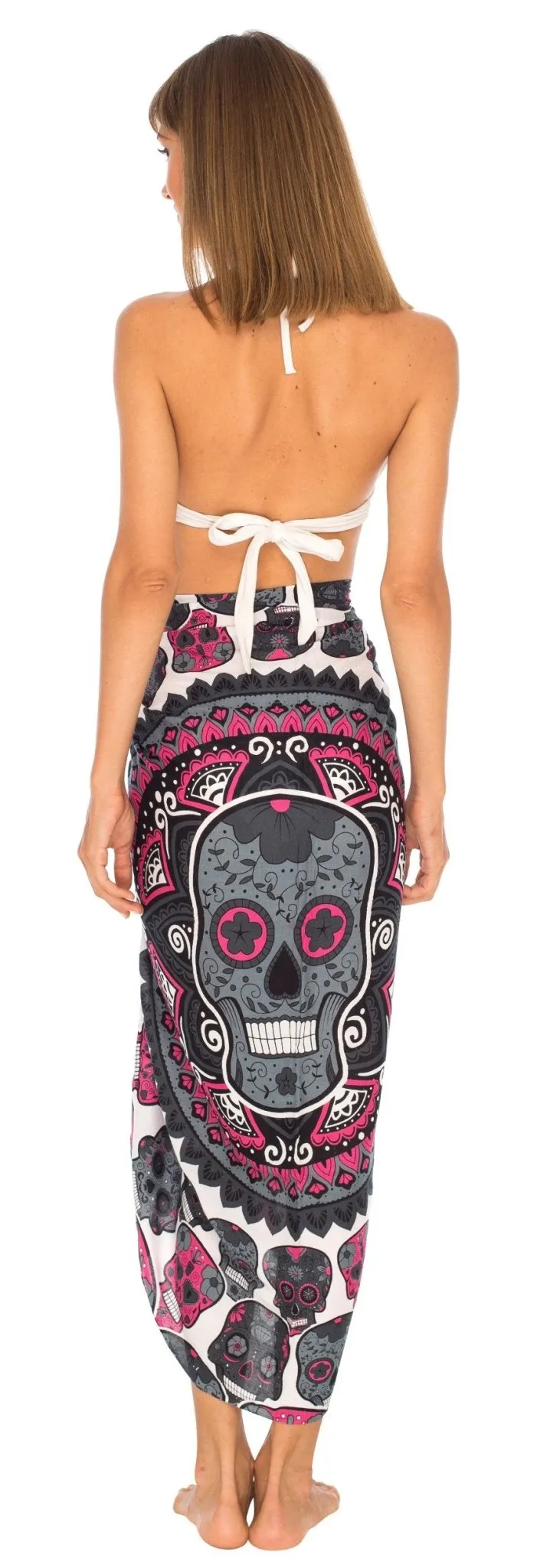 Sugar Skull Sarong with Fringe - Long Wrap by SHU-SHI