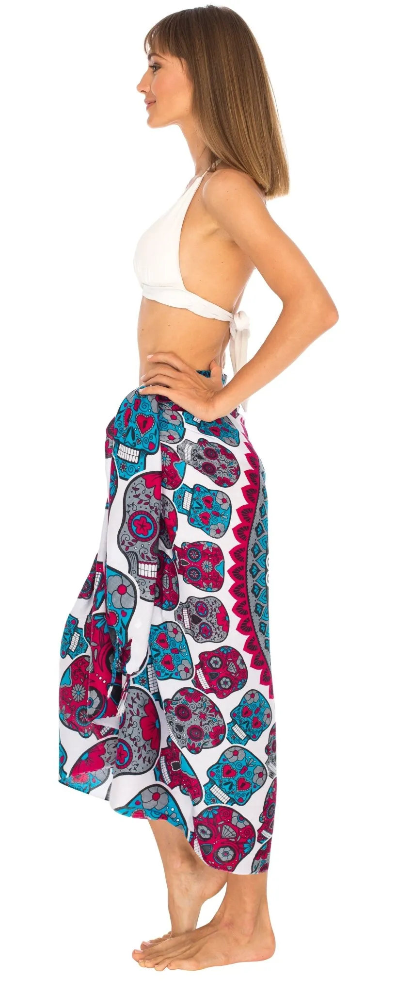 Sugar Skull Sarong with Fringe - Long Wrap by SHU-SHI
