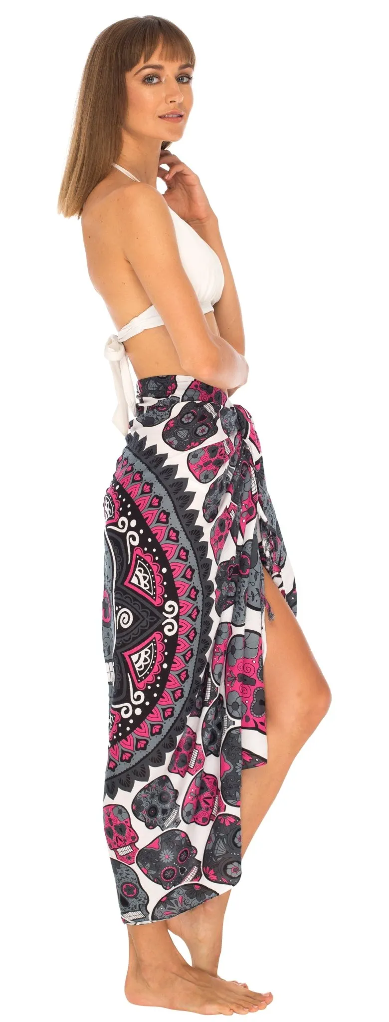 Sugar Skull Sarong with Fringe - Long Wrap by SHU-SHI
