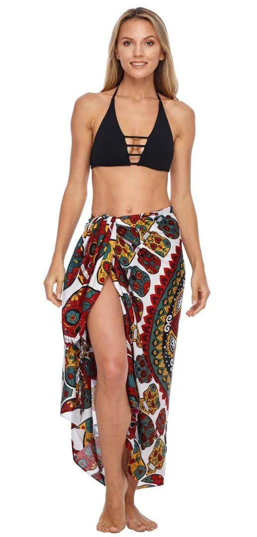 Sugar Skull Sarong with Fringe - Long Wrap by SHU-SHI