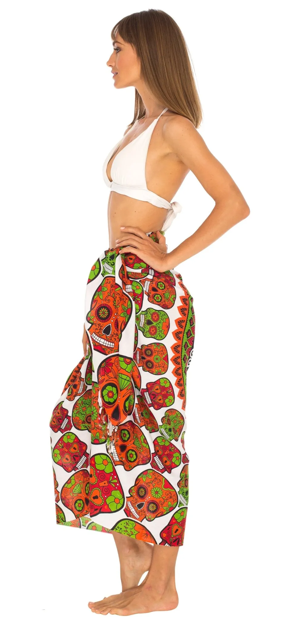 Sugar Skull Sarong with Fringe - Long Wrap by SHU-SHI