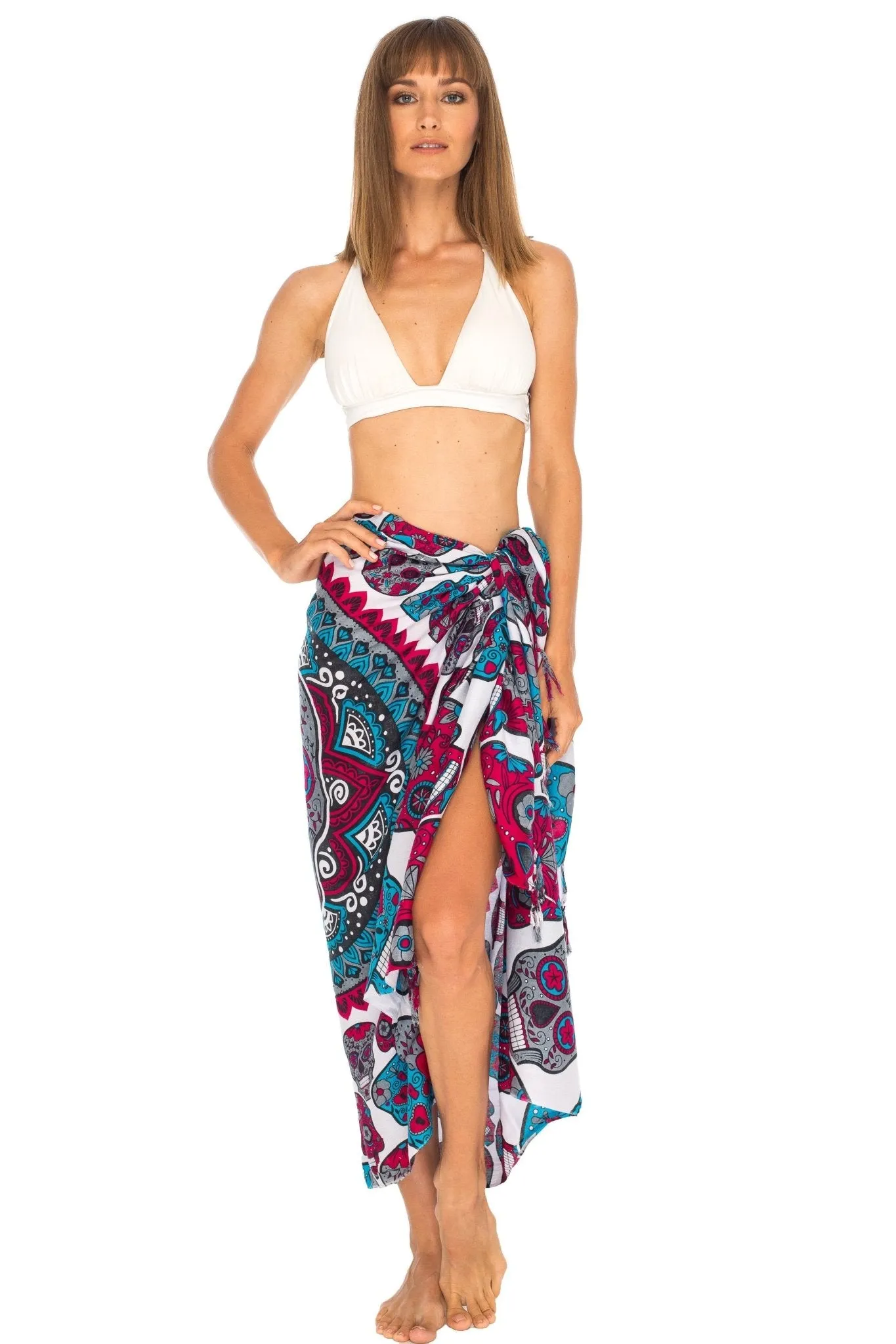 Sugar Skull Sarong with Fringe - Long Wrap by SHU-SHI