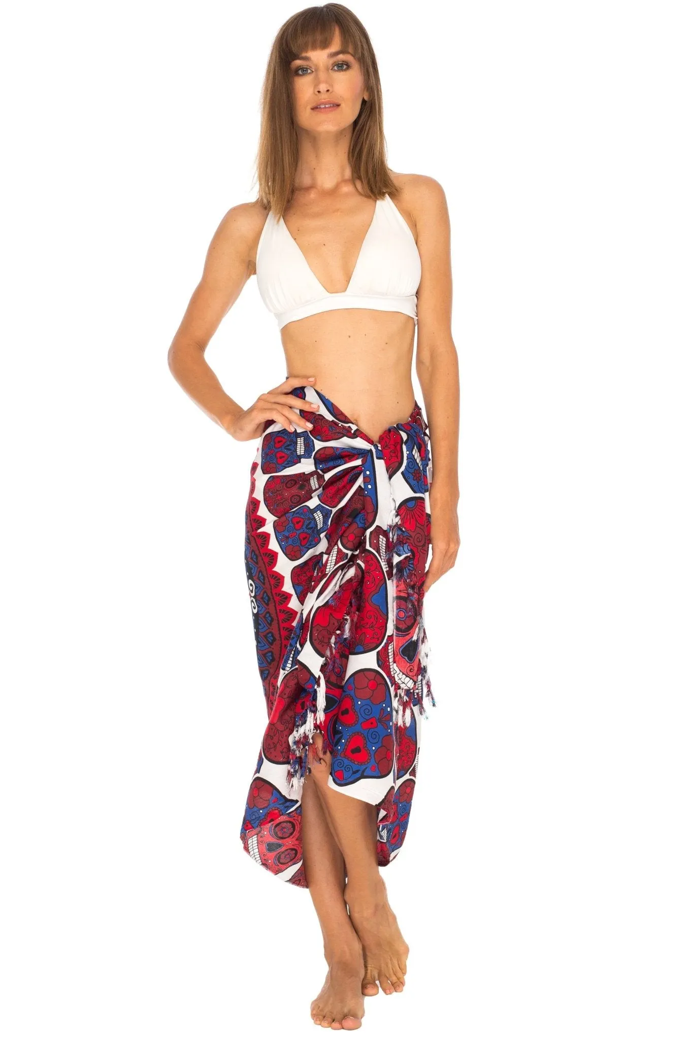 Sugar Skull Sarong with Fringe - Long Wrap by SHU-SHI
