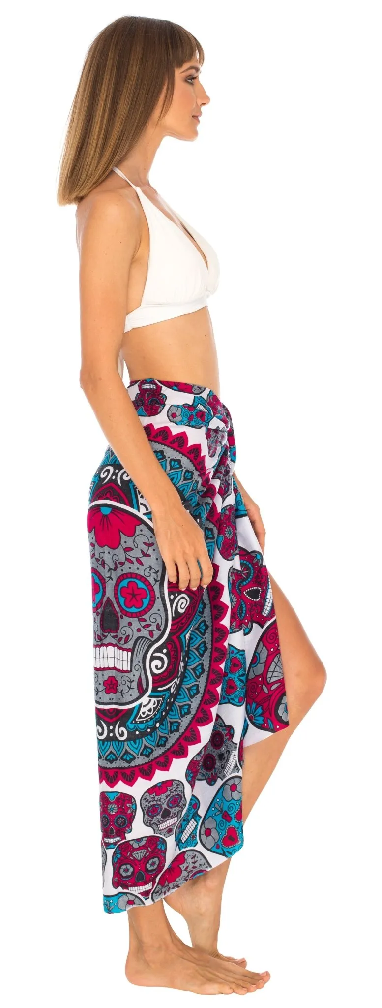 Sugar Skull Sarong with Fringe - Long Wrap by SHU-SHI