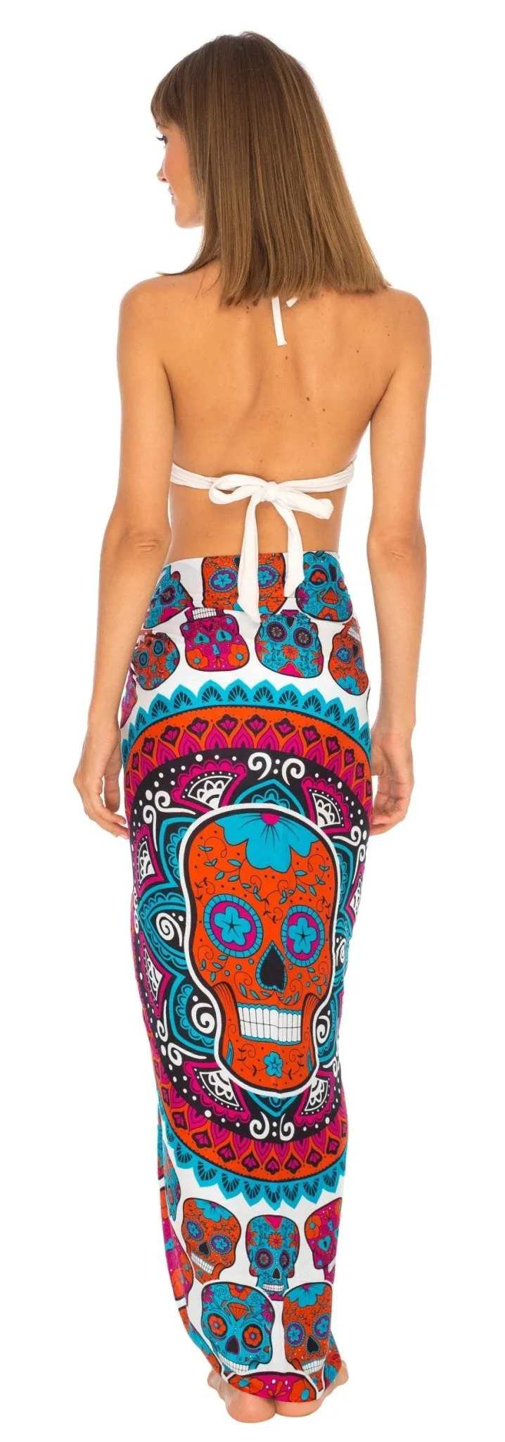 Sugar Skull Sarong with Fringe - Long Wrap by SHU-SHI