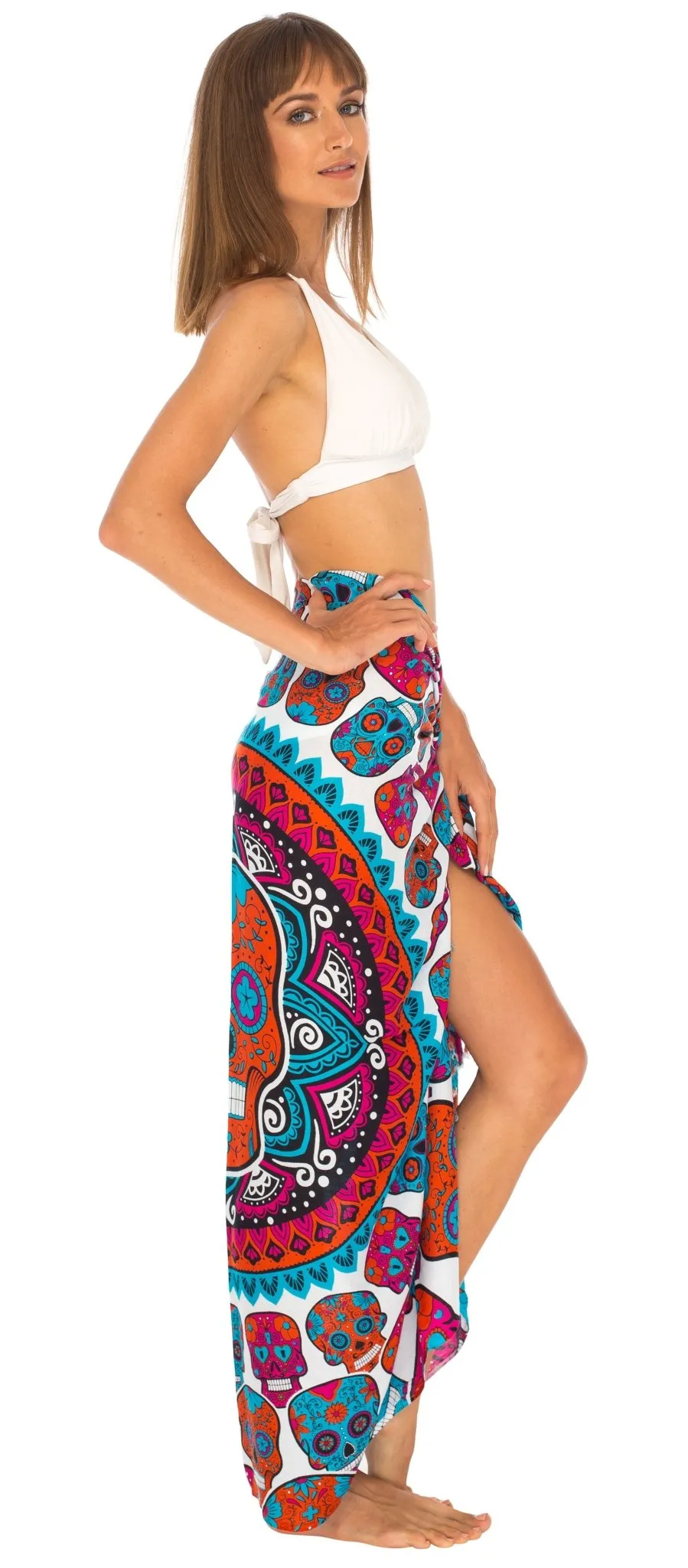 Sugar Skull Sarong with Fringe - Long Wrap by SHU-SHI