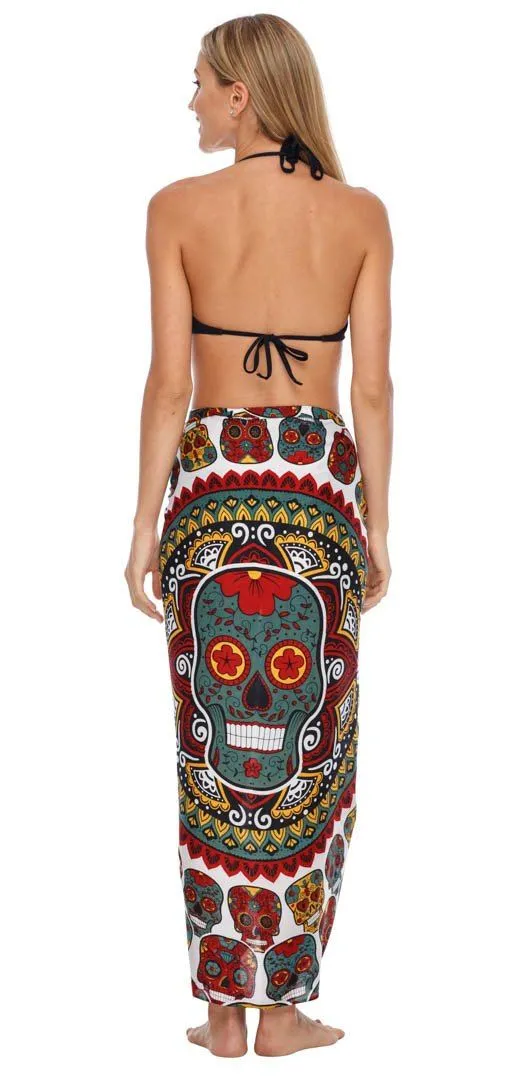 Sugar Skull Sarong with Fringe - Long Wrap by SHU-SHI