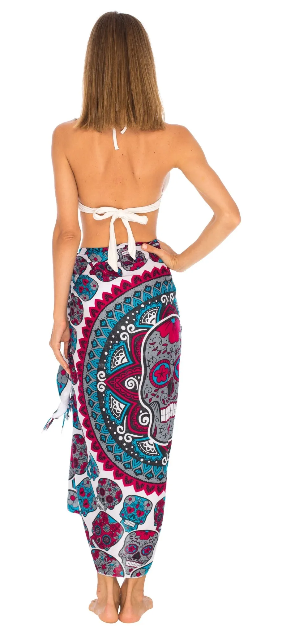Sugar Skull Sarong with Fringe - Long Wrap by SHU-SHI