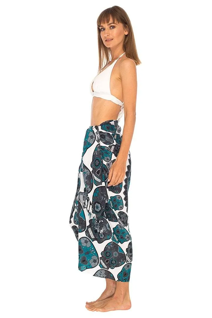 Sugar Skull Sarong with Fringe - Long Wrap by SHU-SHI