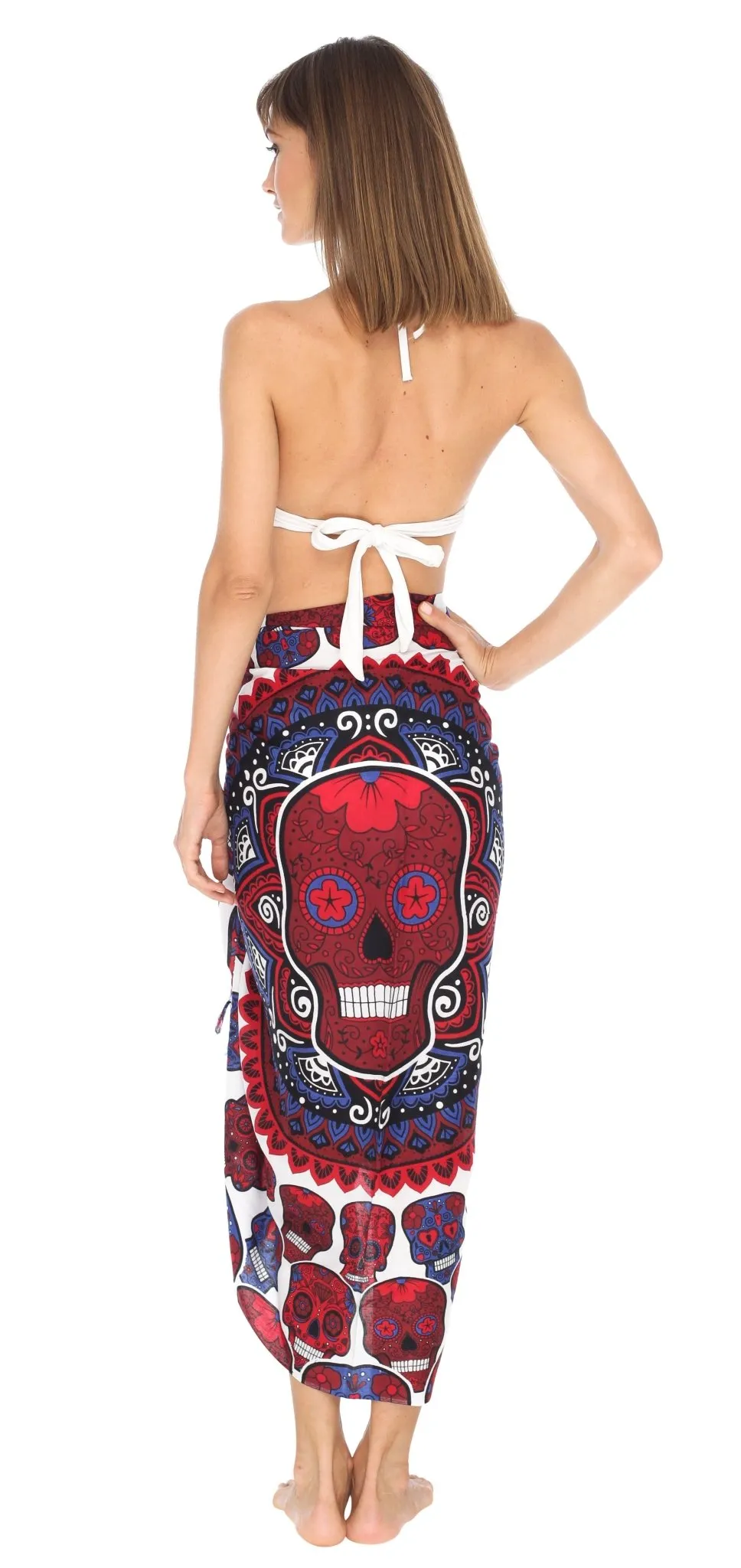 Sugar Skull Sarong with Fringe - Long Wrap by SHU-SHI