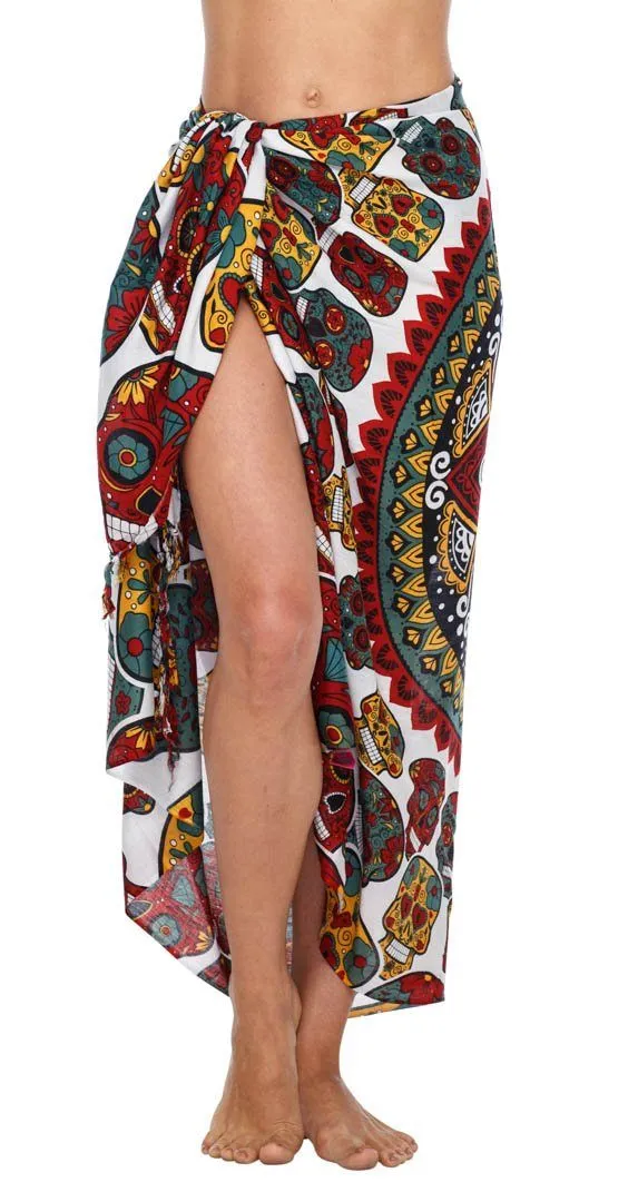 Sugar Skull Sarong with Fringe - Long Wrap by SHU-SHI