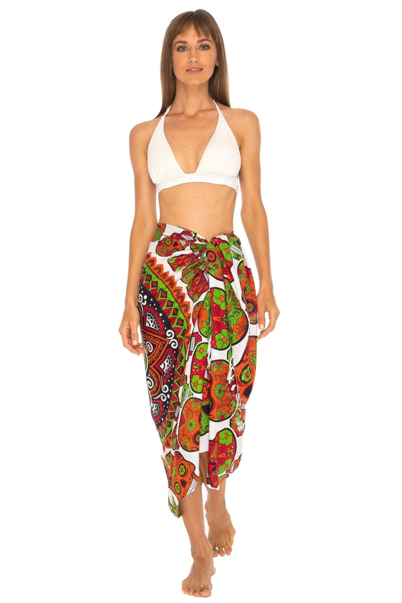 Sugar Skull Sarong with Fringe - Long Wrap by SHU-SHI