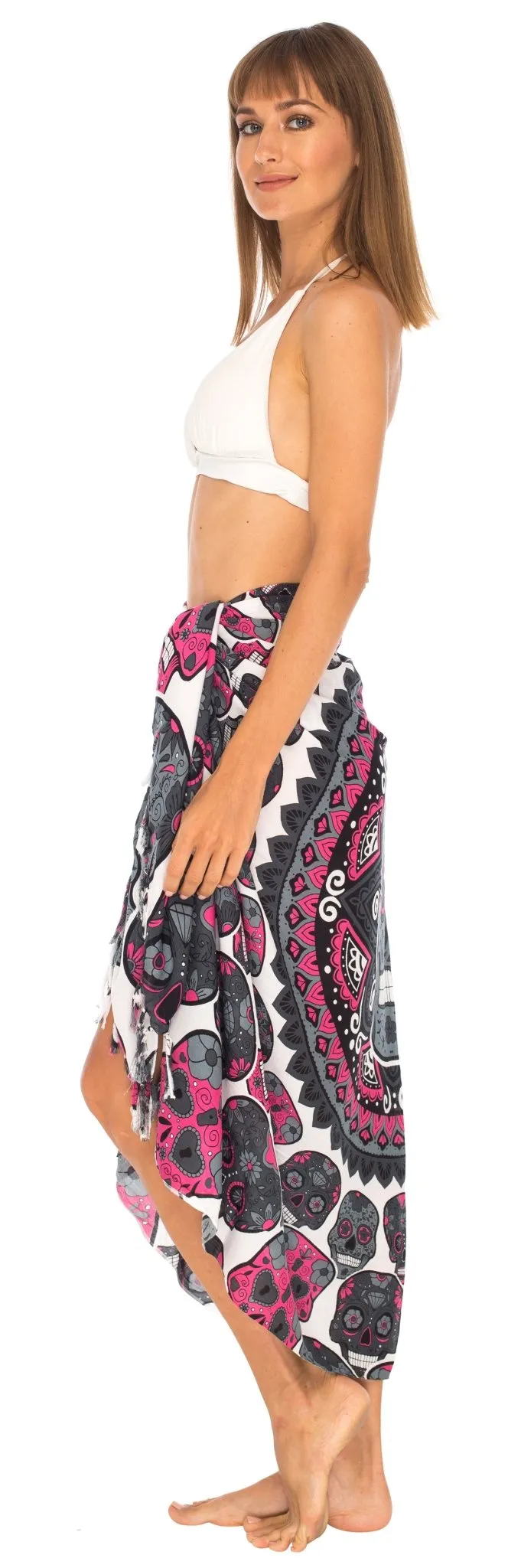 Sugar Skull Sarong with Fringe - Long Wrap by SHU-SHI