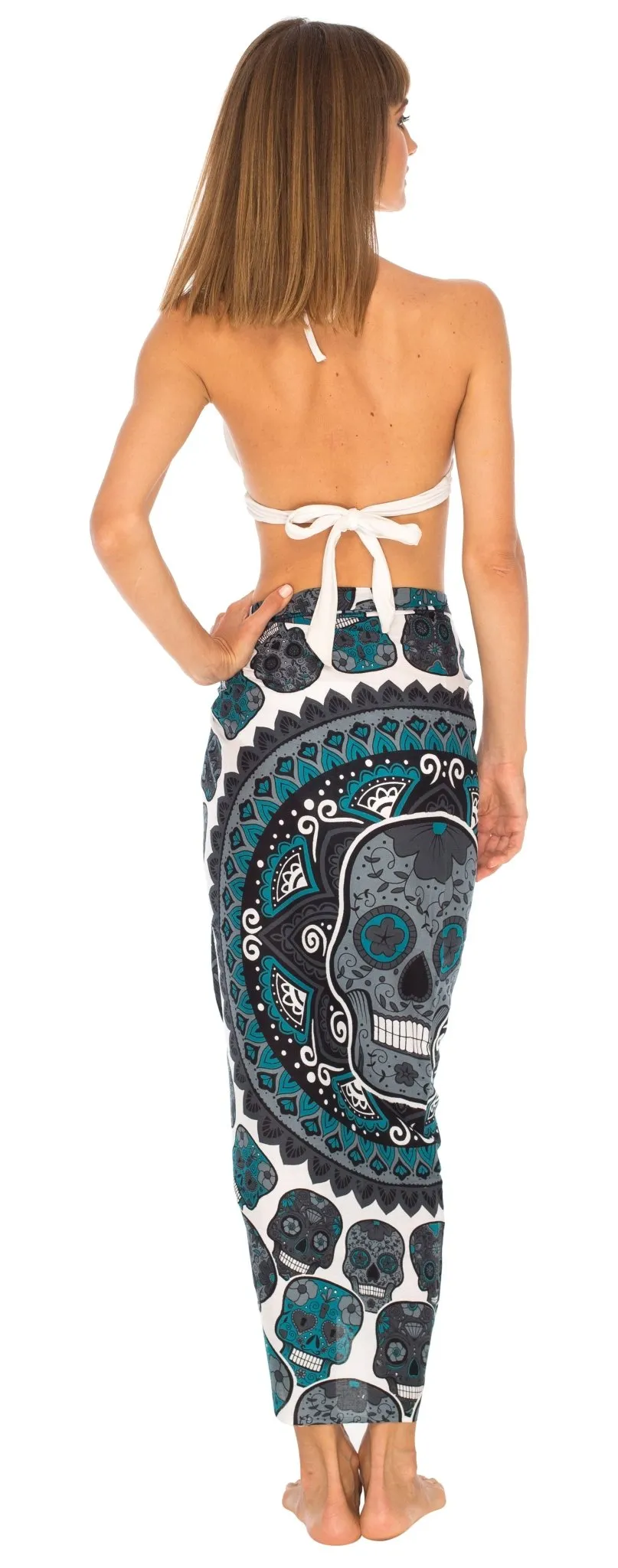Sugar Skull Sarong with Fringe - Long Wrap by SHU-SHI