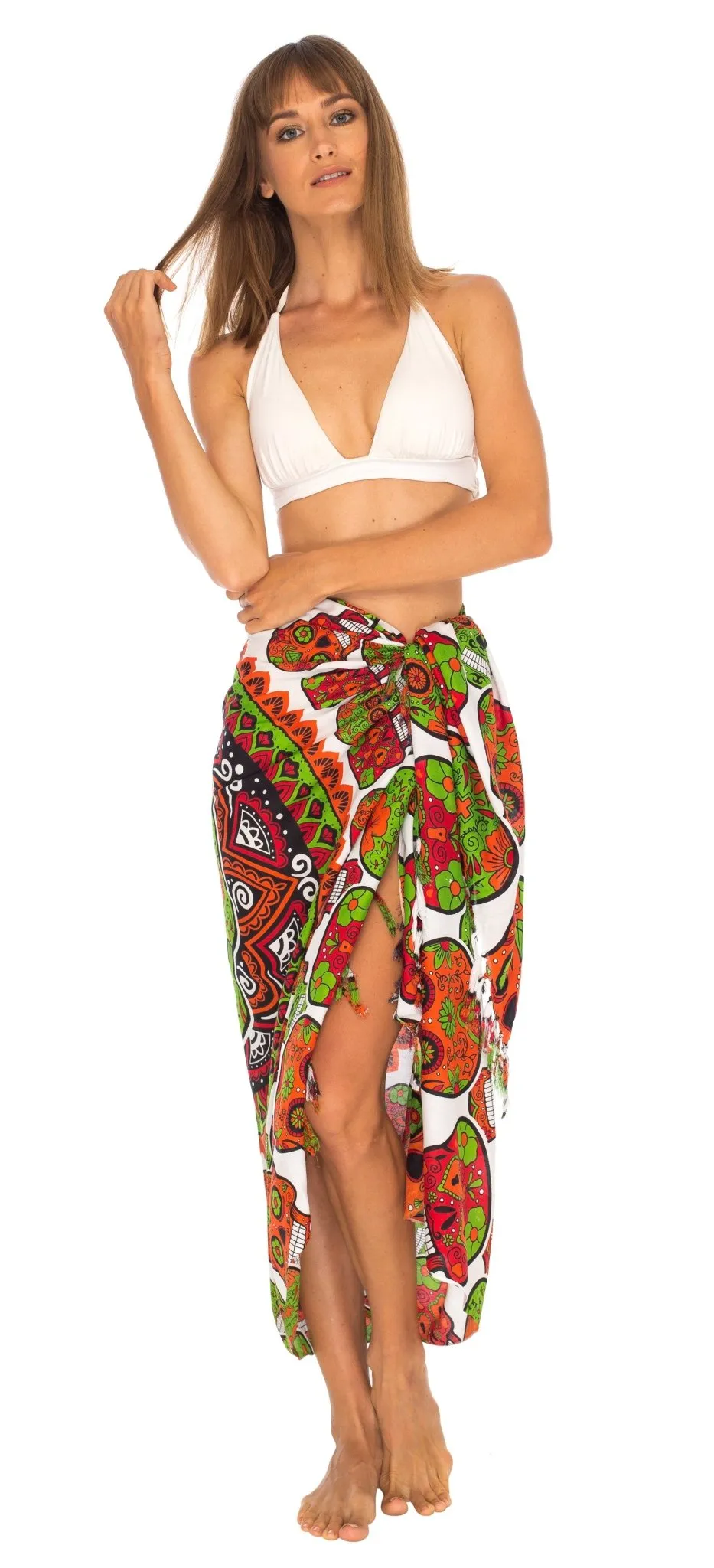 Sugar Skull Sarong with Fringe - Long Wrap by SHU-SHI