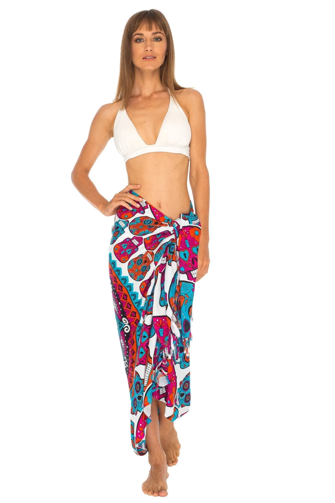 Sugar Skull Sarong with Fringe - Long Wrap by SHU-SHI