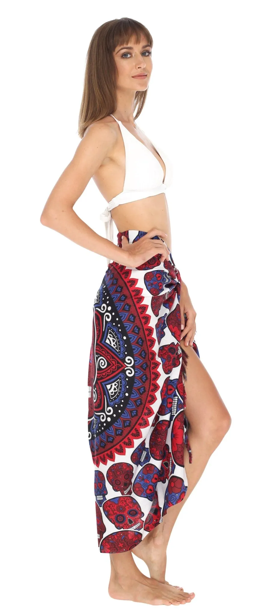 Sugar Skull Sarong with Fringe - Long Wrap by SHU-SHI