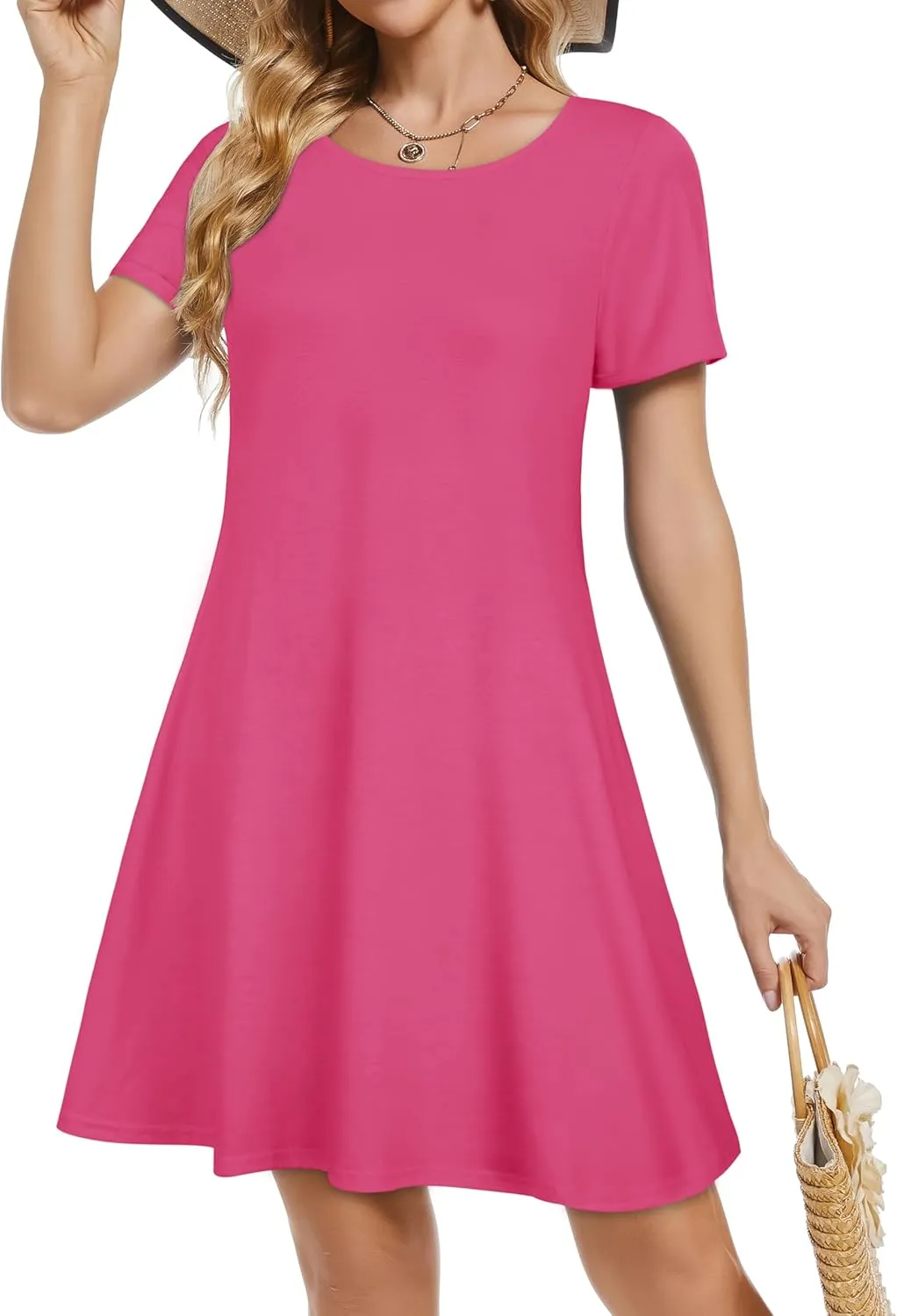 Summer Dresses for Women Short Sleeve Casual T Shirt Dress Sundress Beach Covers Up with Pockets