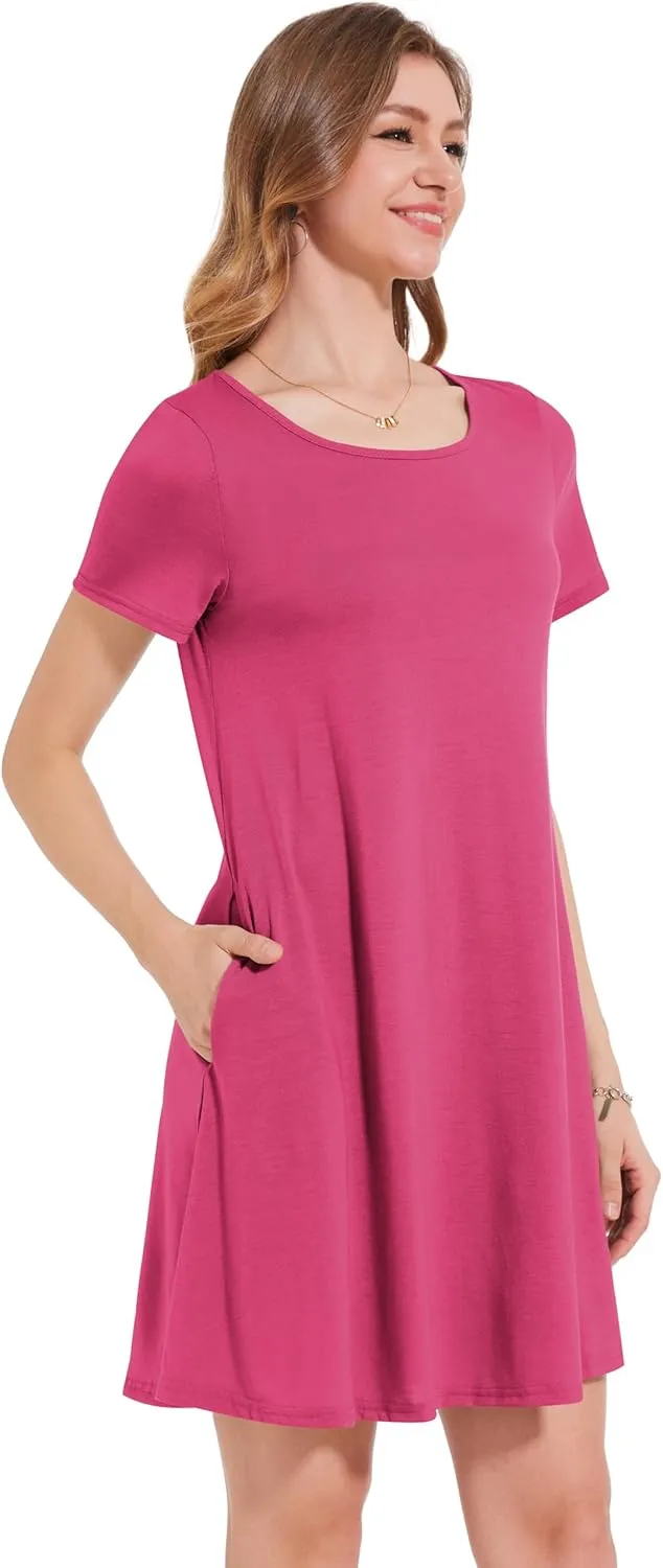 Summer Dresses for Women Short Sleeve Casual T Shirt Dress Sundress Beach Covers Up with Pockets