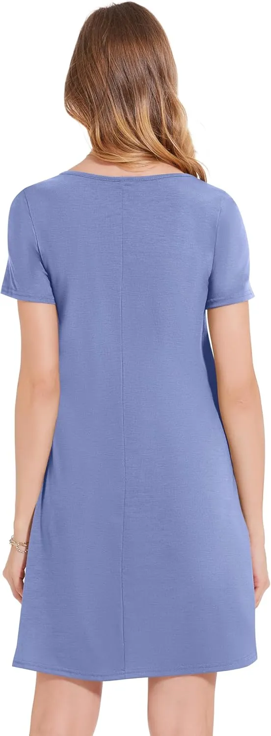 Summer Dresses for Women Short Sleeve Casual T Shirt Dress Sundress Beach Covers Up with Pockets