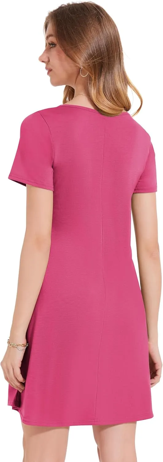 Summer Dresses for Women Short Sleeve Casual T Shirt Dress Sundress Beach Covers Up with Pockets