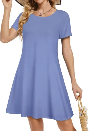 Summer Dresses for Women Short Sleeve Casual T Shirt Dress Sundress Beach Covers Up with Pockets