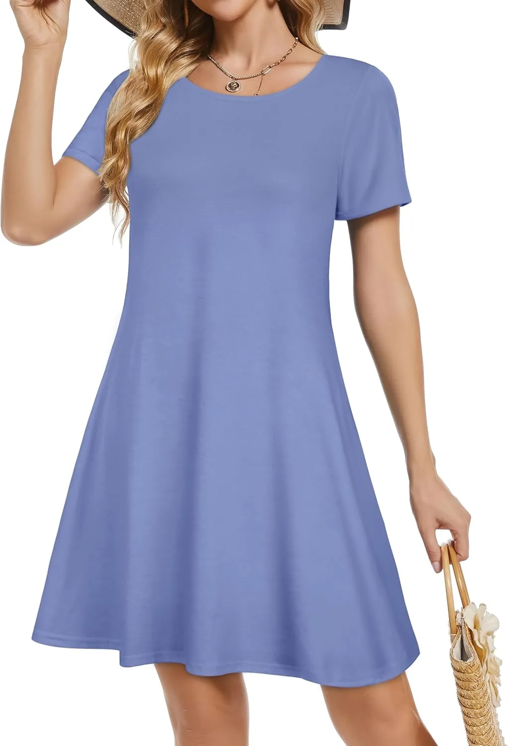 Summer Dresses for Women Short Sleeve Casual T Shirt Dress Sundress Beach Covers Up with Pockets