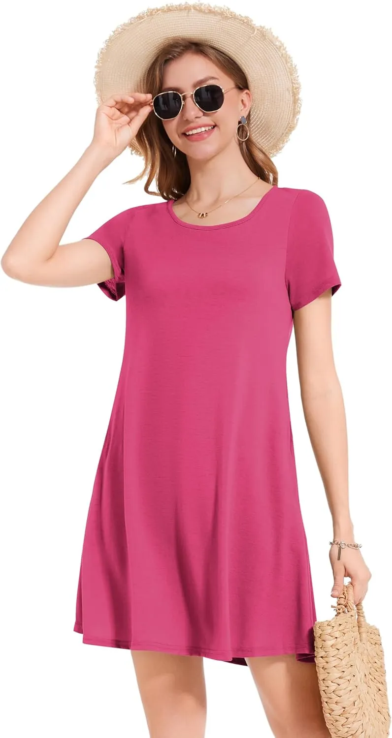 Summer Dresses for Women Short Sleeve Casual T Shirt Dress Sundress Beach Covers Up with Pockets