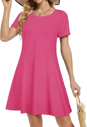 Summer Dresses for Women Short Sleeve Casual T Shirt Dress Sundress Beach Covers Up with Pockets