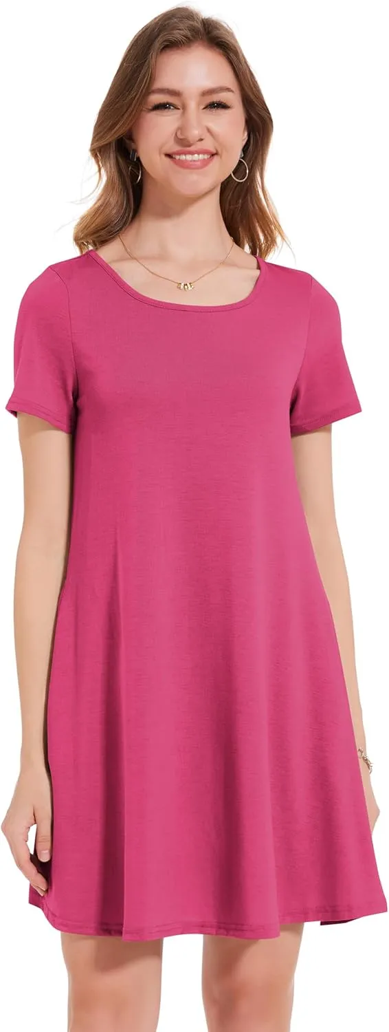 Summer Dresses for Women Short Sleeve Casual T Shirt Dress Sundress Beach Covers Up with Pockets