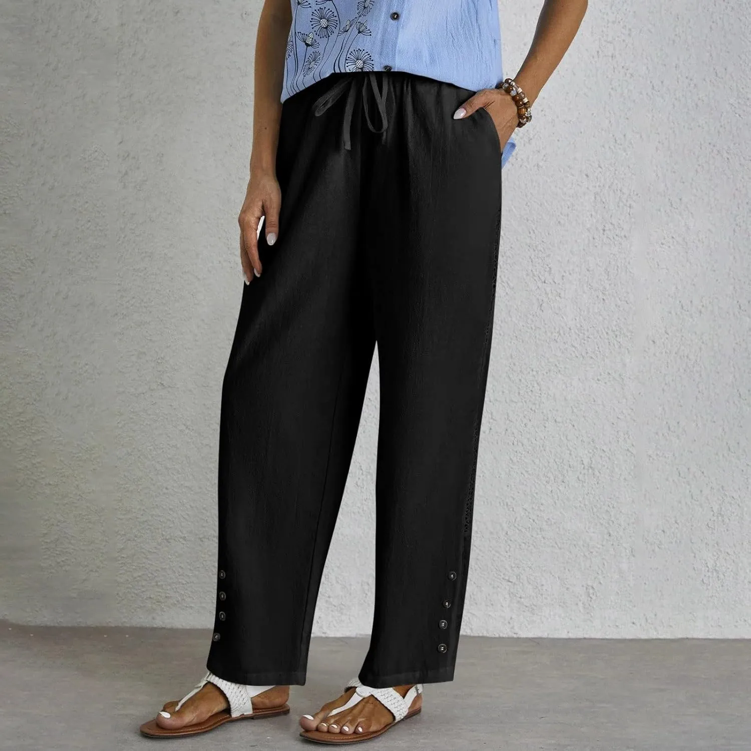 Sweats for Women Long Drawstring Casual Linen Elastic Women Leg Solid Cotton Pants Sports Athletic Lounge Pants with
