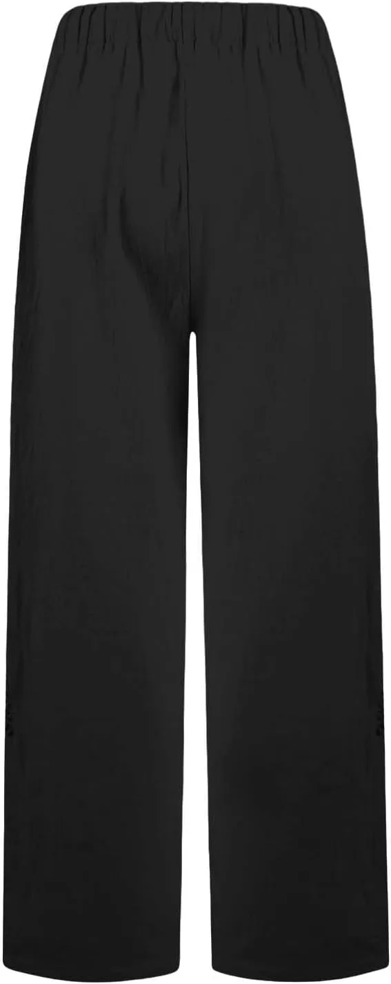 Sweats for Women Long Drawstring Casual Linen Elastic Women Leg Solid Cotton Pants Sports Athletic Lounge Pants with