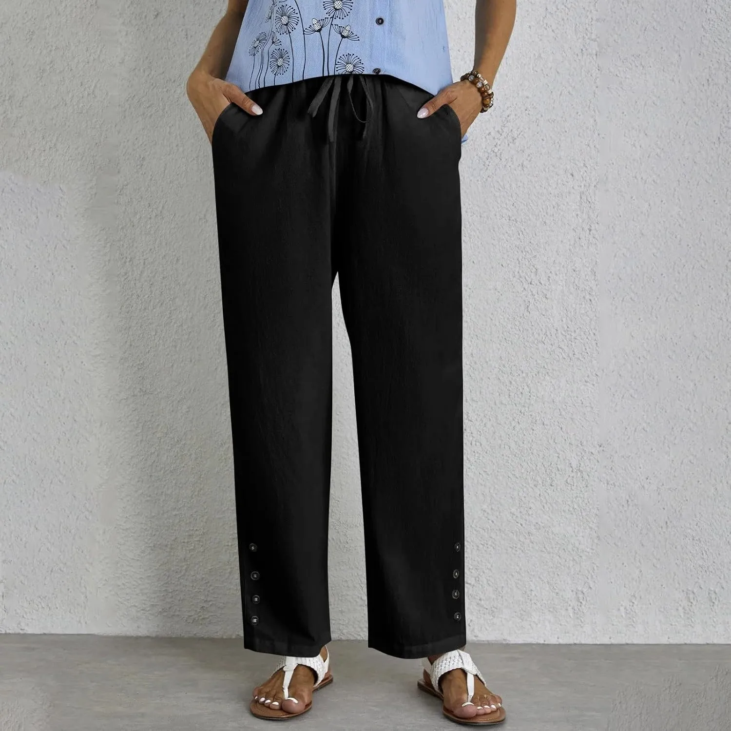 Sweats for Women Long Drawstring Casual Linen Elastic Women Leg Solid Cotton Pants Sports Athletic Lounge Pants with