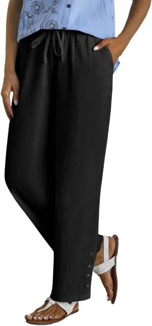Sweats for Women Long Drawstring Casual Linen Elastic Women Leg Solid Cotton Pants Sports Athletic Lounge Pants with