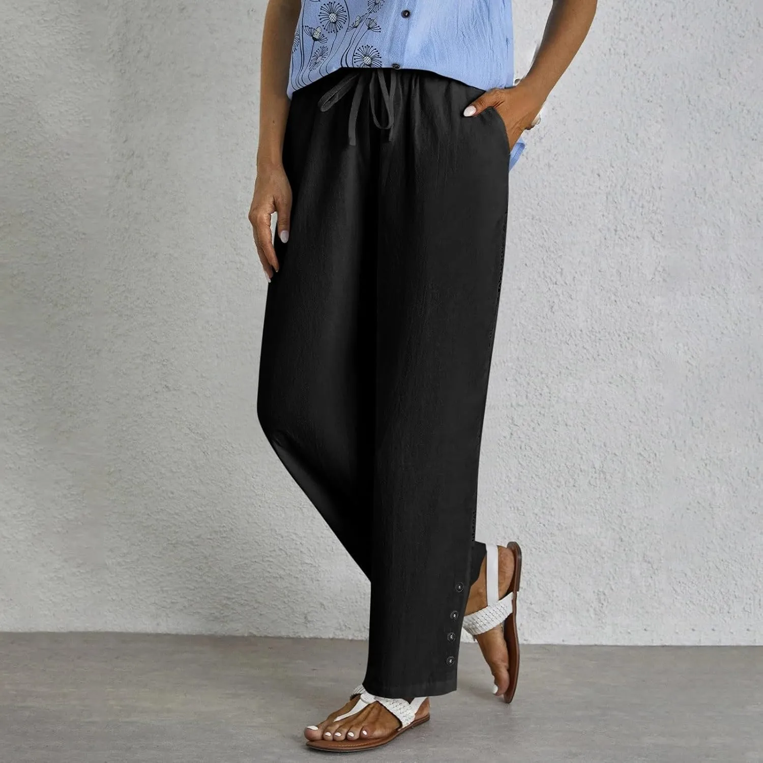 Sweats for Women Long Drawstring Casual Linen Elastic Women Leg Solid Cotton Pants Sports Athletic Lounge Pants with