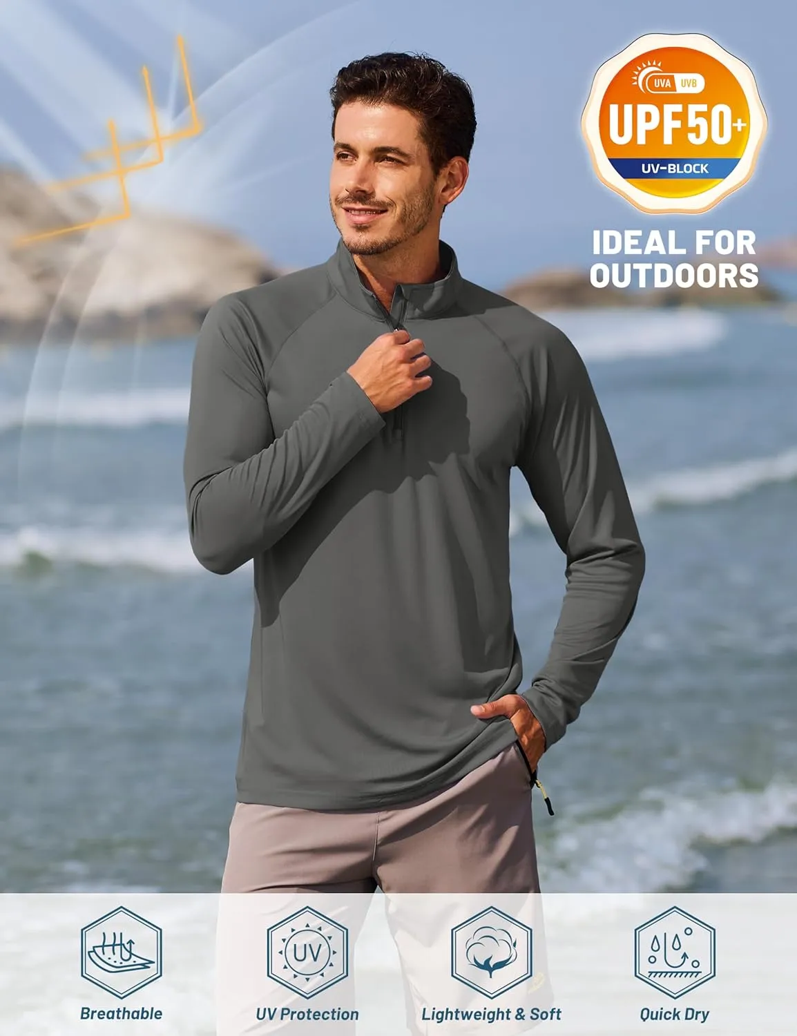 TACVASEN Men's Long Sleeve Athletic Shirts 1/4 Pullover Zip Sun Protection Rash Guard UPF 50  Outdoor Running T-Shirts