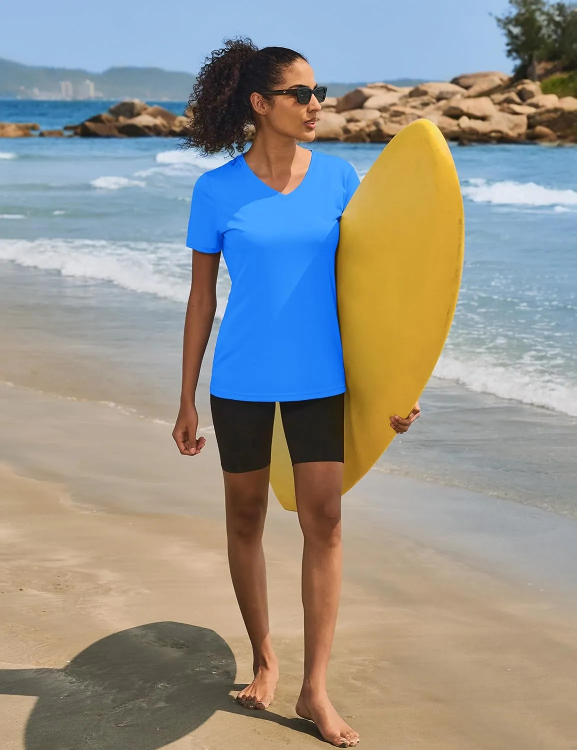 TACVASEN Workout Tops for Women UPF 50  Sun Protection V-Neck T Shirts Short Sleeve Quick Dry Athletic Running Shirts