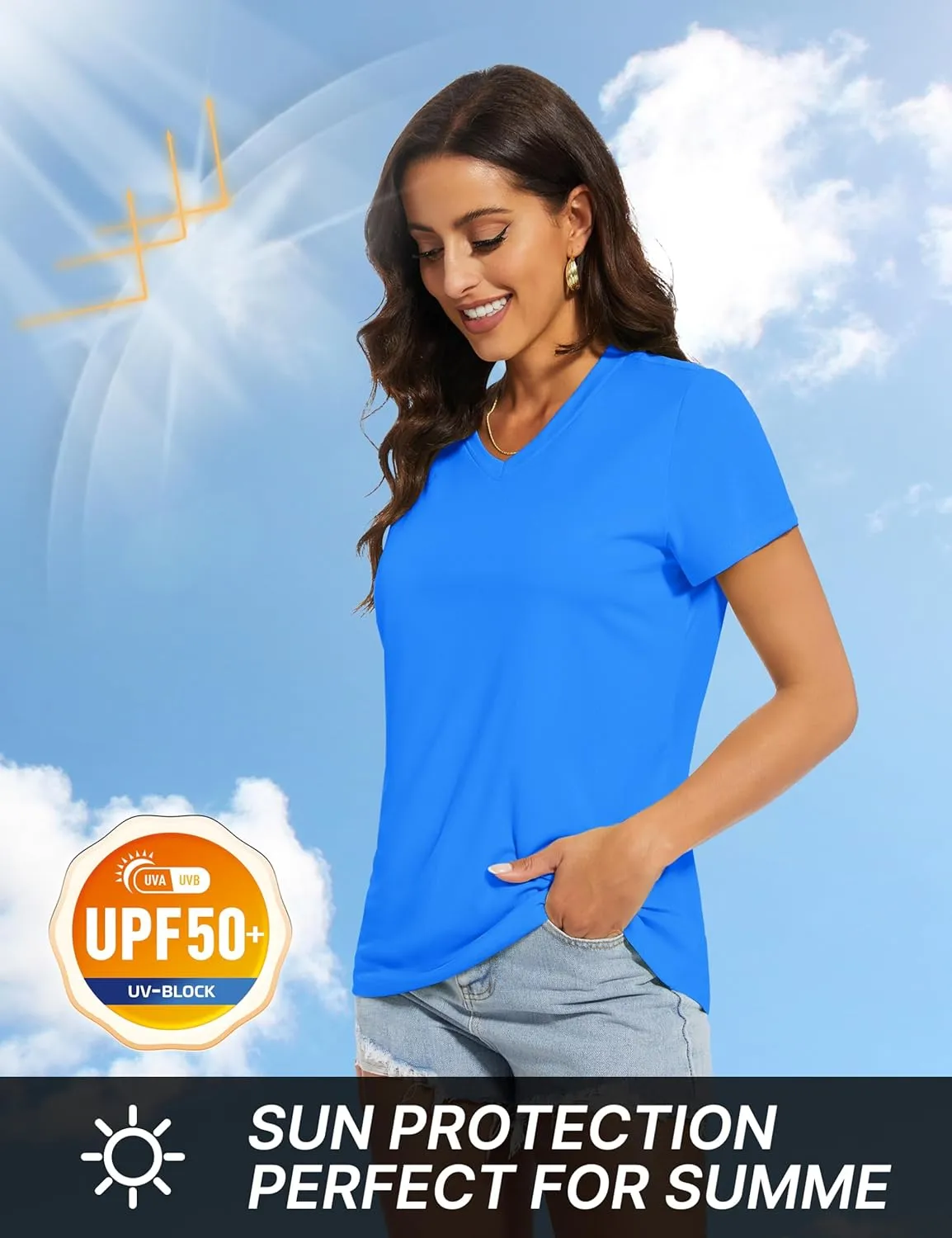 TACVASEN Workout Tops for Women UPF 50  Sun Protection V-Neck T Shirts Short Sleeve Quick Dry Athletic Running Shirts