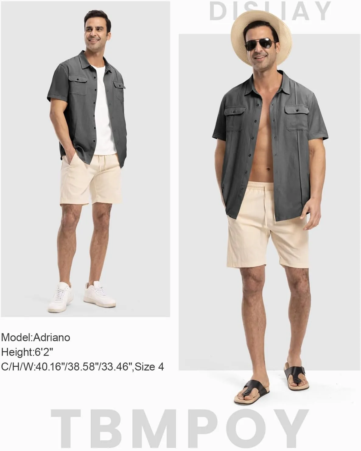 TBMPOY Mens Linen Button Down Shirts Short Sleeve Summer Beach Shirt Casual Hawaiian Dress Shirts for Men with Two Pockets